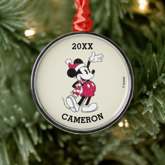 Merry Christmas | Mickey Mouse Vintage Santa Claus Metal Ornament