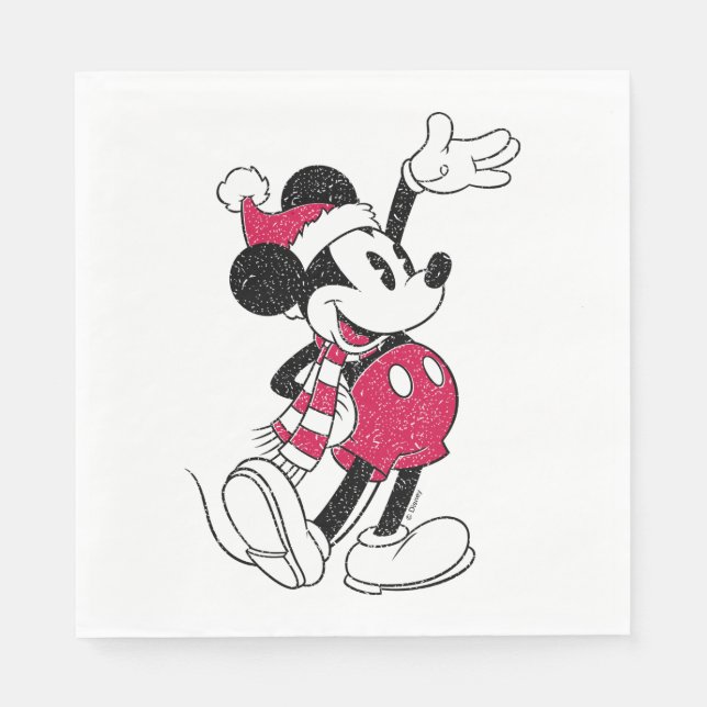 Merry Christmas | Mickey Mouse Vintage Santa Claus Napkins (Front)