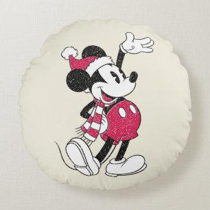 Merry Christmas Mickey Mouse Vintage Santa Claus Round Pillow