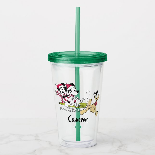Merry Christmas | Mickey Mouse Winter Sled Acrylic Tumbler (Front)