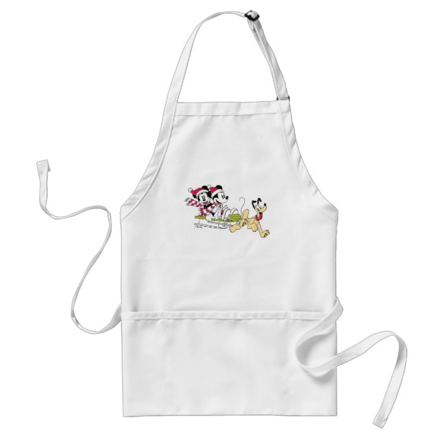 Merry Christmas | Mickey Mouse Winter Sled Adult Apron (Front)