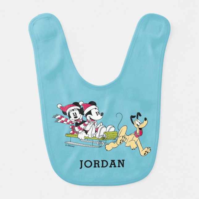 Merry Christmas | Mickey Mouse Winter Sled Baby Bib (Front)