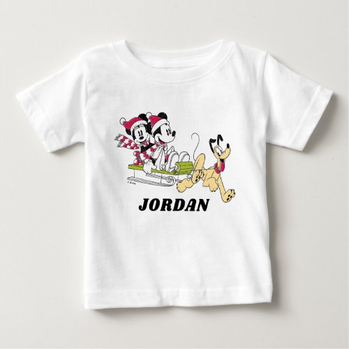 Merry Christmas  Mickey Mouse Winter Sled Baby T_Shirt