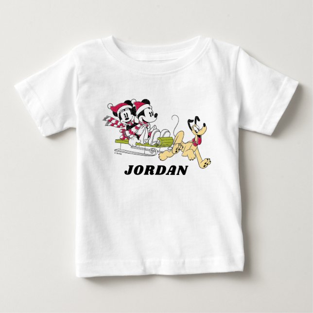 Merry Christmas | Mickey Mouse Winter Sled Baby T-Shirt (Front)