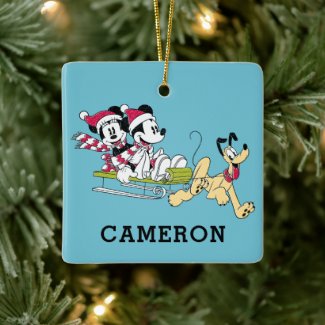 Merry Christmas | Mickey Mouse Winter Sled Ceramic Ornament