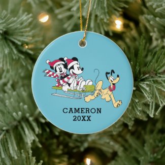 Merry Christmas | Mickey Mouse Winter Sled Ceramic Ornament