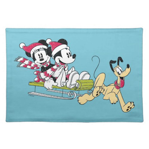 Merry Christmas  Mickey Mouse Winter Sled Cloth Placemat