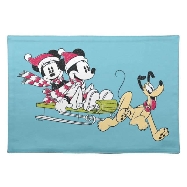 Merry Christmas | Mickey Mouse Winter Sled Cloth Placemat (Front)