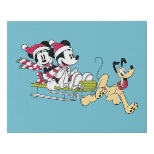 Merry Christmas   Mickey Mouse Winter Sled Faux Canvas Print