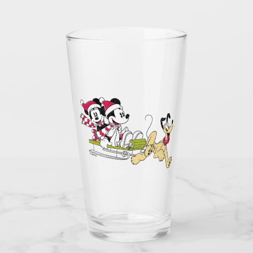 Merry Christmas  Mickey Mouse Winter Sled Glass