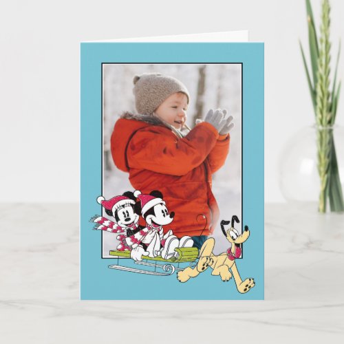 Merry Christmas  Mickey Mouse Winter Sled Holiday Card