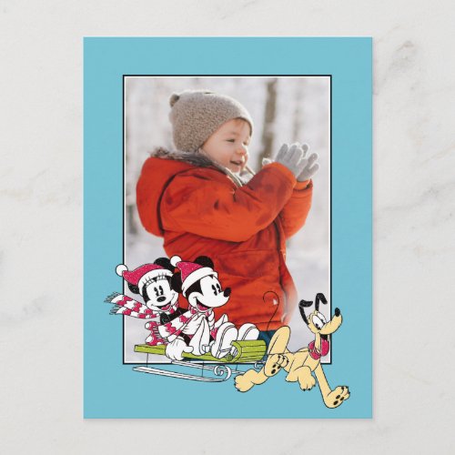 Merry Christmas  Mickey Mouse Winter Sled Holiday Postcard