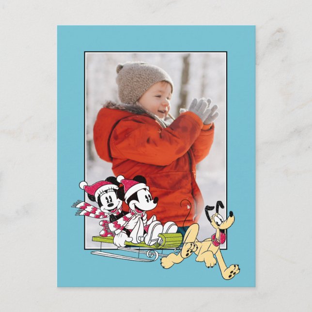Merry Christmas | Mickey Mouse Winter Sled Holiday Postcard (Front)