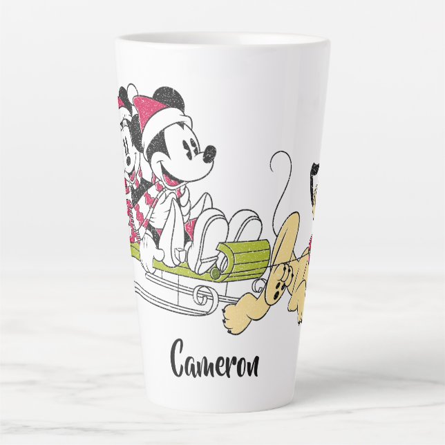 Merry Christmas | Mickey Mouse Winter Sled Latte Mug (Front)
