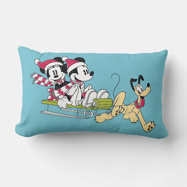 Merry Christmas | Mickey Mouse Winter Sled Lumbar Pillow (Front)