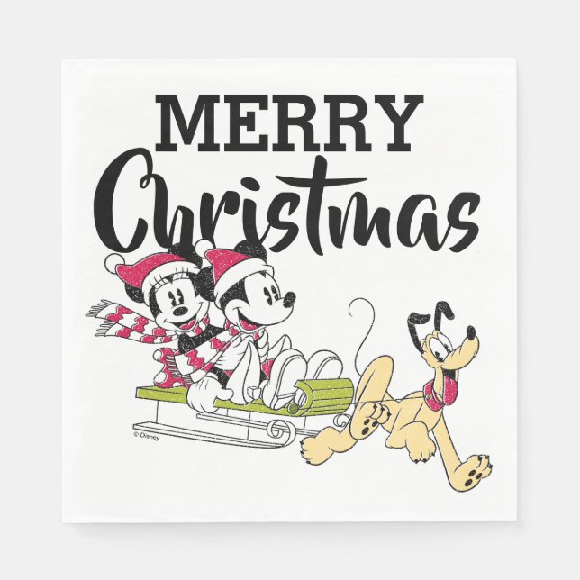 Merry Christmas | Mickey Mouse Winter Sled Napkins (Front)