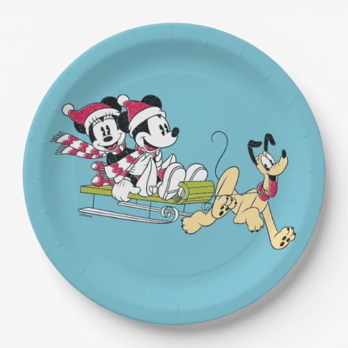Merry Christmas  Mickey Mouse Winter Sled Paper Plates