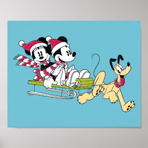 Merry Christmas  Mickey Mouse Winter Sled Poster