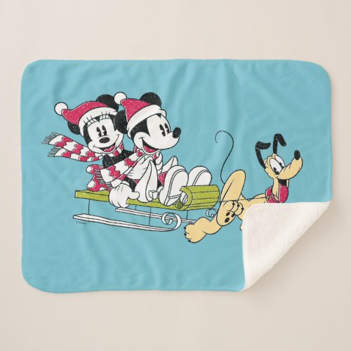 Merry Christmas  Mickey Mouse Winter Sled Sherpa Blanket