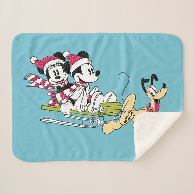 Merry Christmas | Mickey Mouse Winter Sled Sherpa Blanket (Front (Horizontal))