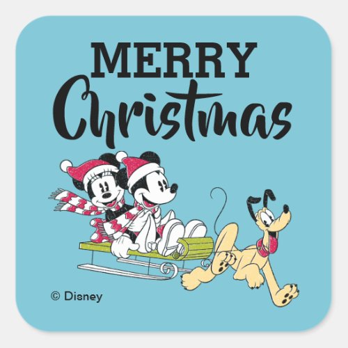 Merry Christmas  Mickey Mouse Winter Sled Square Sticker