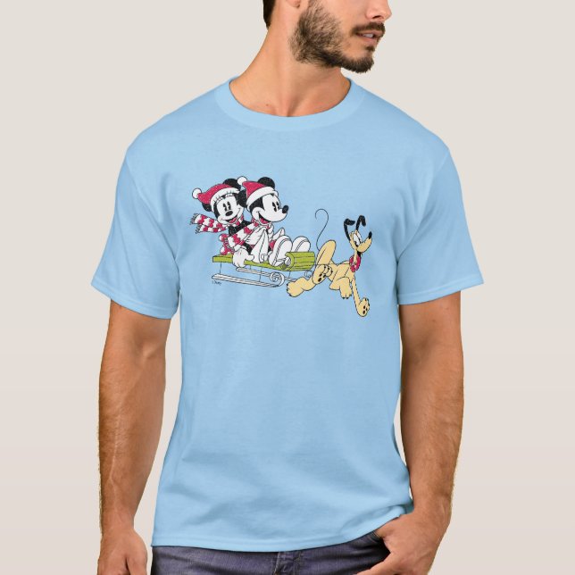 Merry Christmas | Mickey Mouse Winter Sled T-Shirt (Front)