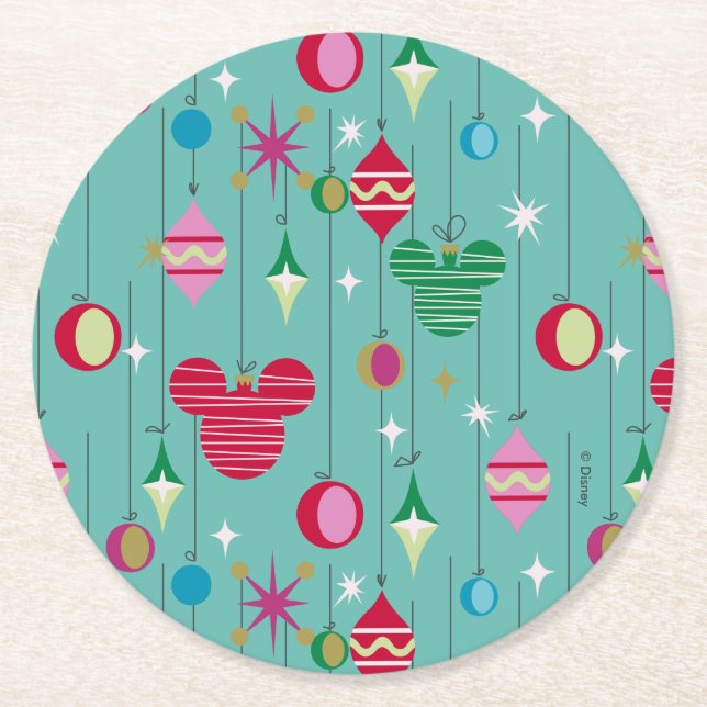 Merry Christmas | Mickey Retro Round Paper Coaster (Front)