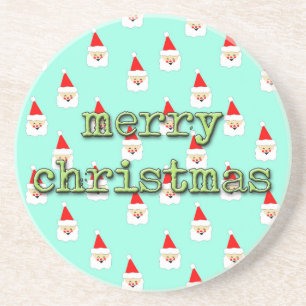 merry christmas mid century modern santa claus sandstone coaster