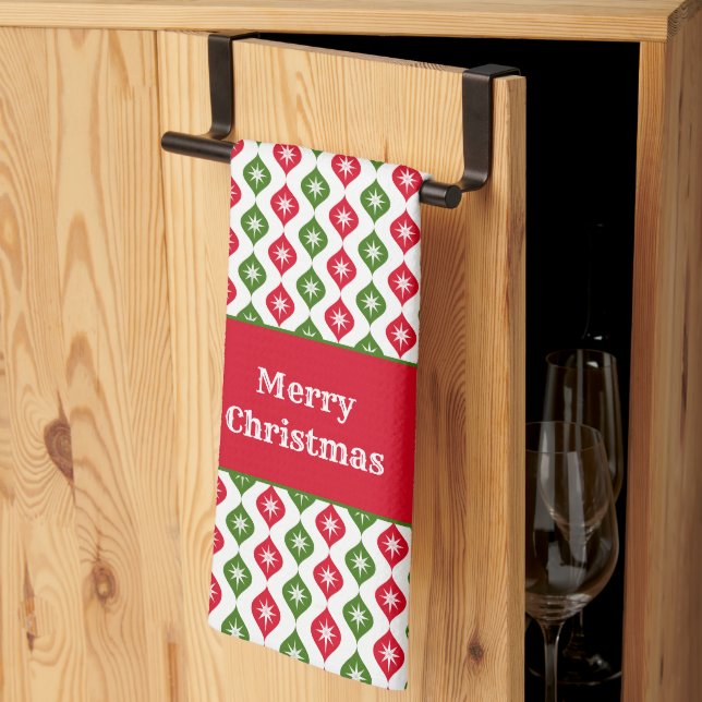 Merry Christmas Mid Century Modern Star Ornament Kitchen Towel (Thirds Fold)
