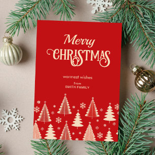 Merry Christmas midcentury red beige trees Holiday Card