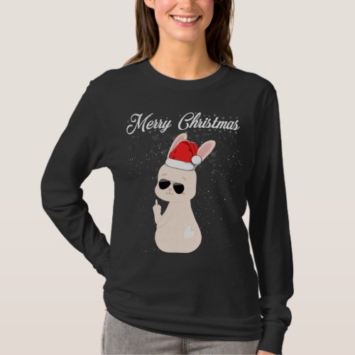 Merry Christmas Middle Finger Rude Xmas Bunny Ugly T_Shirt