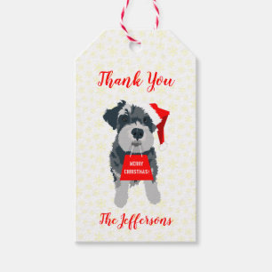 Merry Christmas Mini Schnauzer Dog Santa Hat Gift Tags