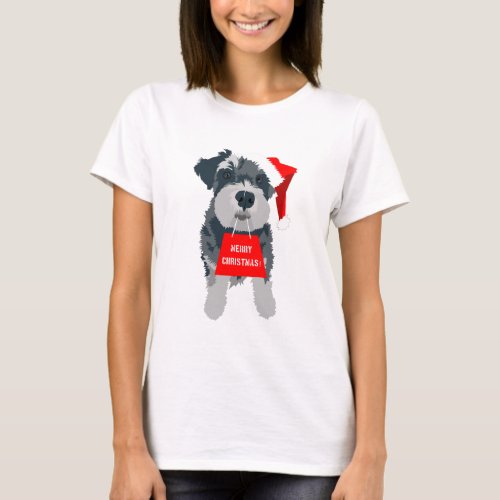 Merry Christmas Mini Schnauzer Dog Santa Hat T_Shirt