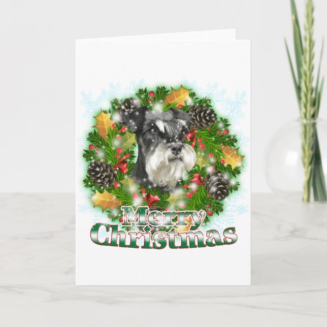 Merry Christmas Miniature Schnauser Holiday Card (Front)