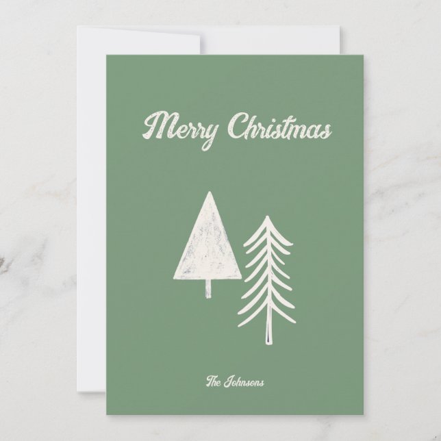 Merry Christmas Minimal Christmas Tree Sage Green Holiday Card (Front)
