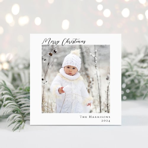 Merry Christmas Minimal Modern Photo Holiday Card