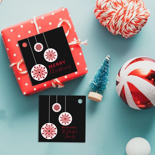 Merry Christmas Minimal Nordic Black Red and White Favor Tags