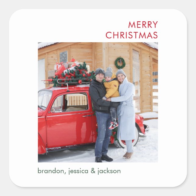 Merry Christmas Minimal Photo Square Sticker (Front)