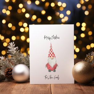 Merry Christmas Minimal Red Scandinavian Gnome  Holiday Card