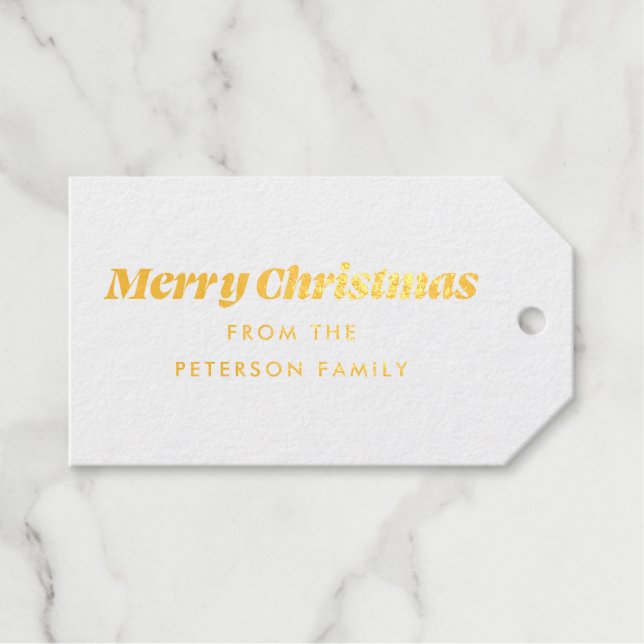 Merry Christmas Minimal Simple Foil Favor Tag (Front (Horizontal))
