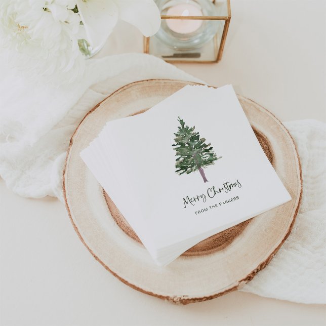 Merry Christmas | Minimal Simple Pine Napkins (Elegant holiday napkins with a simple pine tree for Christmas)