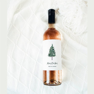 Merry Christmas   Minimal Simple Pine Wine Label