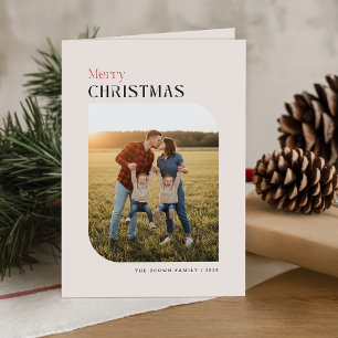 Merry Christmas Minimal Typography Photo Folded  Holiday Card