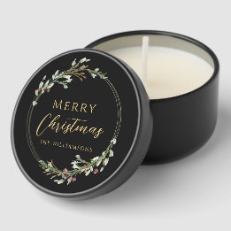 Merry Christmas Minimal Watercolor Wreath Mini Candle Favors
