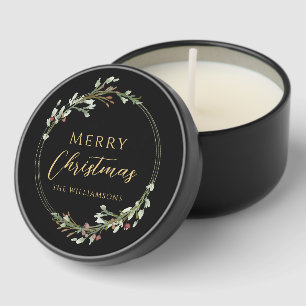 Merry Christmas Minimal Watercolor Wreath Mini Candle Favors