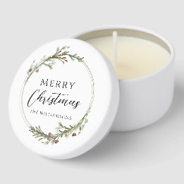 Merry Christmas Minimal Watercolor Wreath Mini Candle Favors