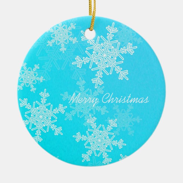 Merry Christmas Minimalist Blue Snowflakes  Ceramic Ornament (Front)