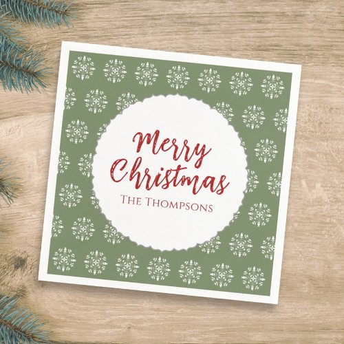 Merry Christmas Minimalist Calligraphy Red Green Napkins