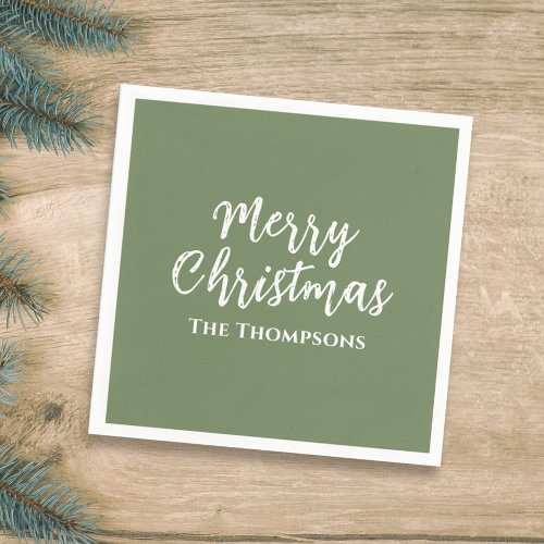 Merry Christmas Minimalist Green Cute Calligraphy  Napkins