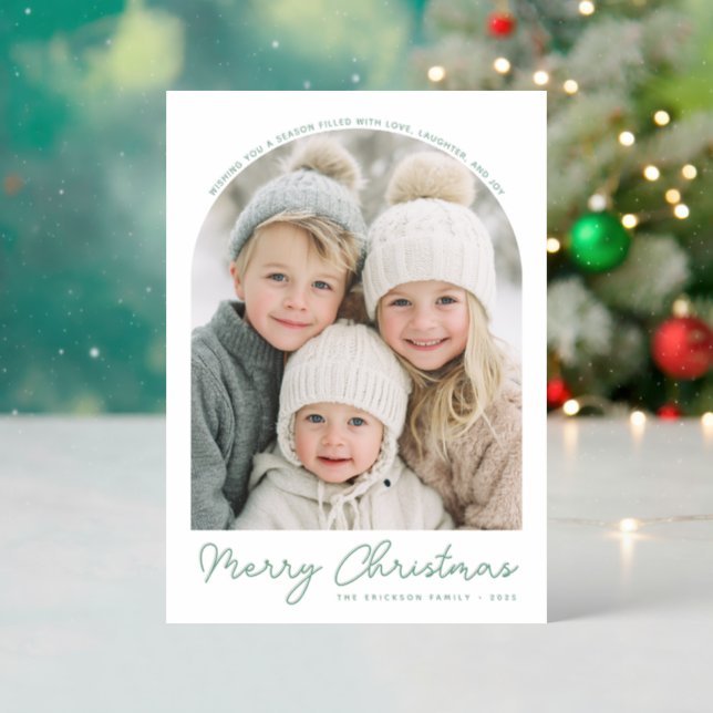 Merry Christmas Minimalist Holiday Letterpress Photo Cards (Front (Into))